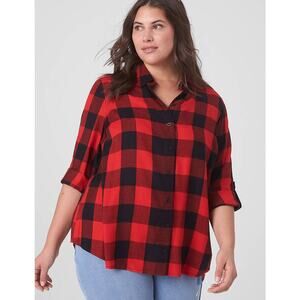 Lane Bryant Size 22 24 Buffalo Plaid Relaxed Button-Front Plaid Boyfriend Shirt